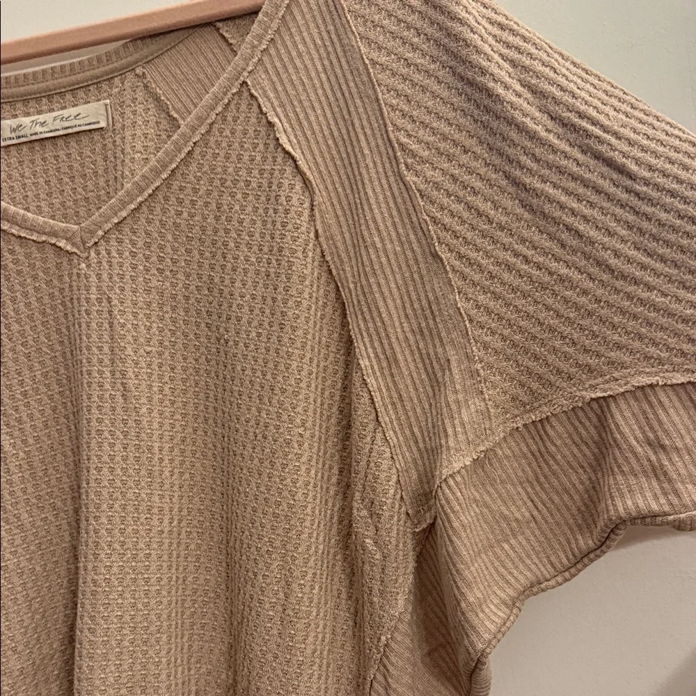 FP We The Free Size XS Tan Santa Clara Textured Thermal Long Sleeve V-Neck Top - Picture 7 of 14